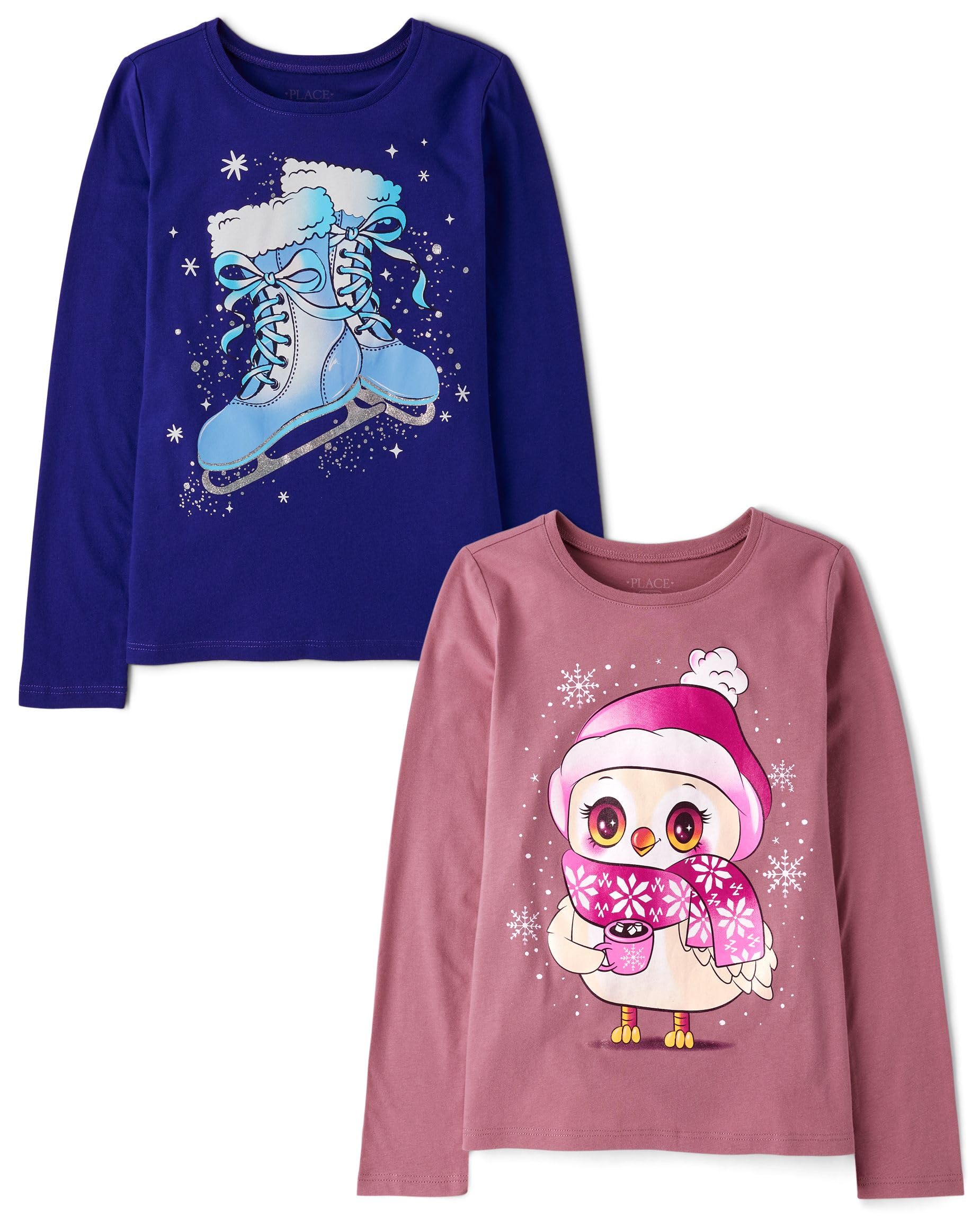 The Children's Place Girls Unicorns,Sports,Butterflies Long Sleeve Graphic T-Shirts,2 Pack