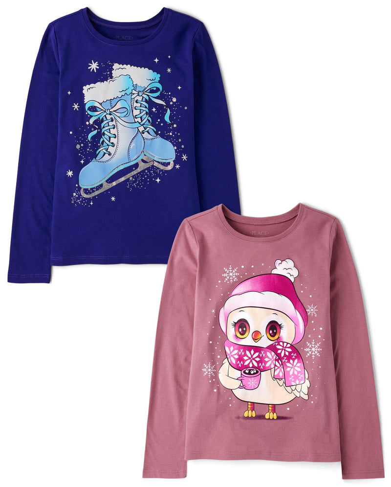 The Children's Place Girls Unicorns,Sports,Butterflies Long Sleeve Graphic T-Shirts,2 Pack