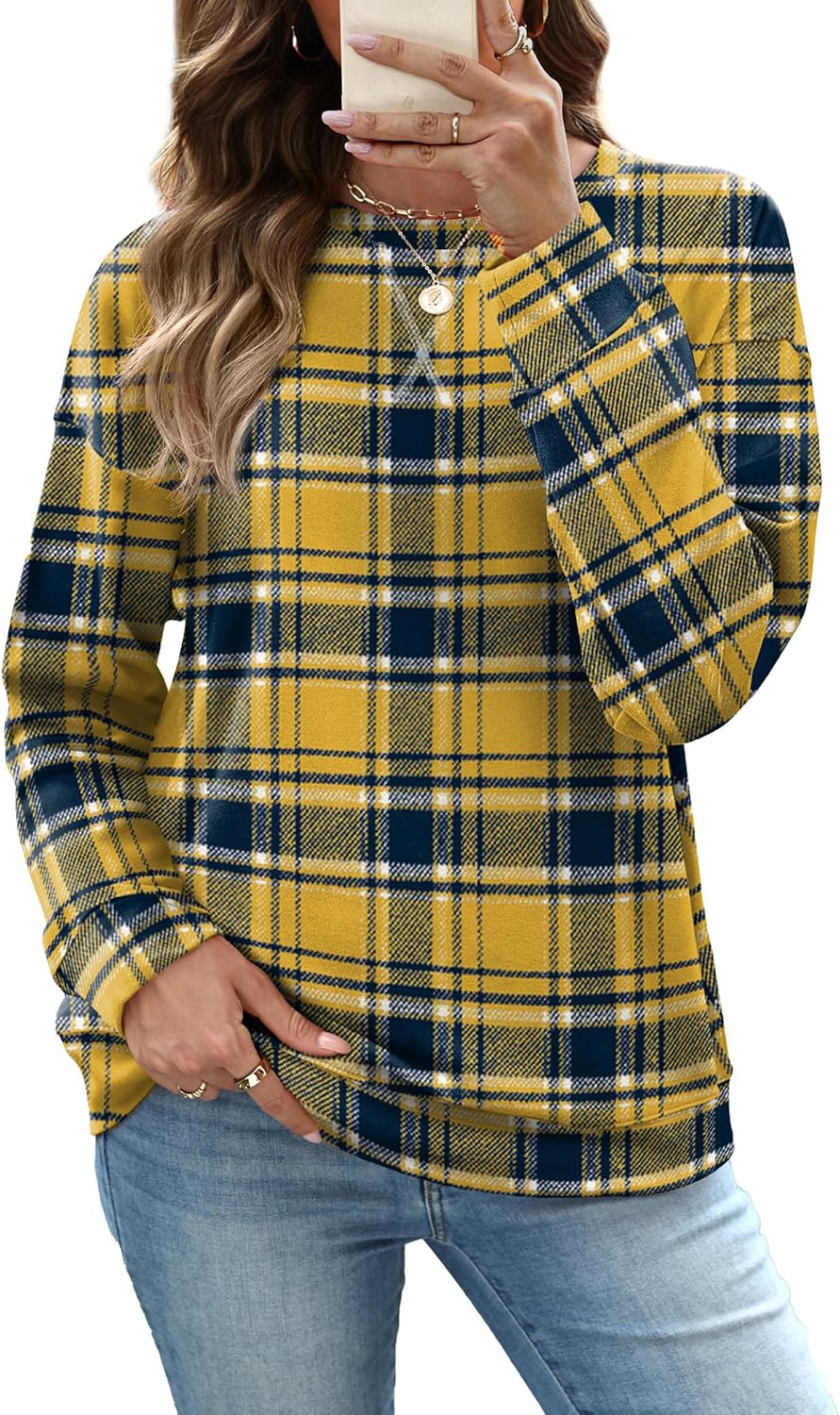 RUMIA Women's Crew Neck Sweatshirt Loose Pullover Long Sleeve Shirts Soft Tops for Women Fall Clothes 2025-39