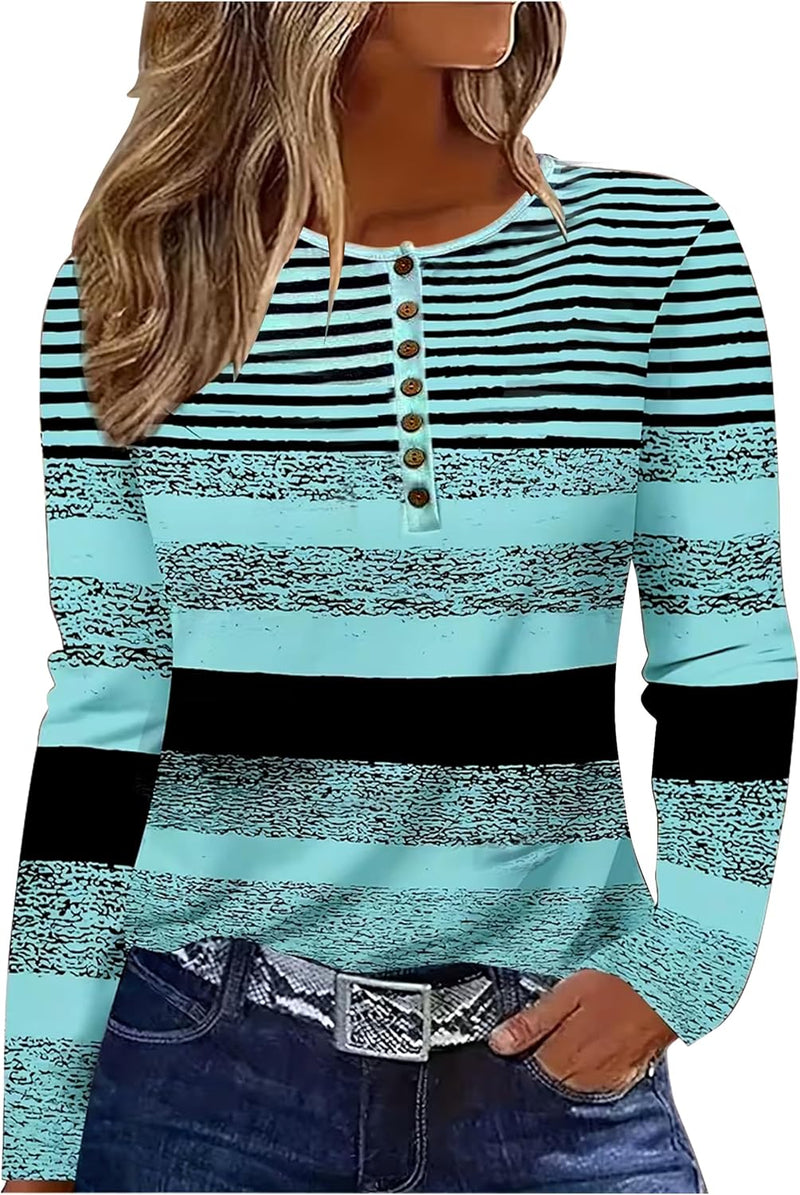 Long Sleeve Shirts for Women Henley Button Ribbed Knit Slim Fitted Tops Ladies Comfrt Trendy Undershir Clothes Tee Shirt-16