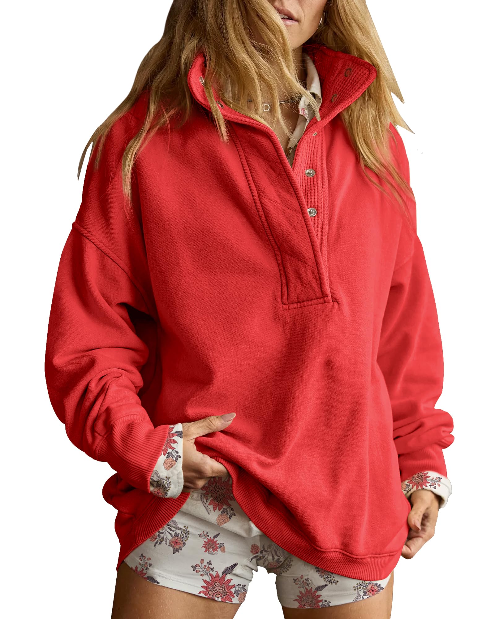 Gacaky Sweatshirt for Women Oversized Casual Long Sleeve Button Henley Neck Pullover Tops Fashion Outfits Clothes-61