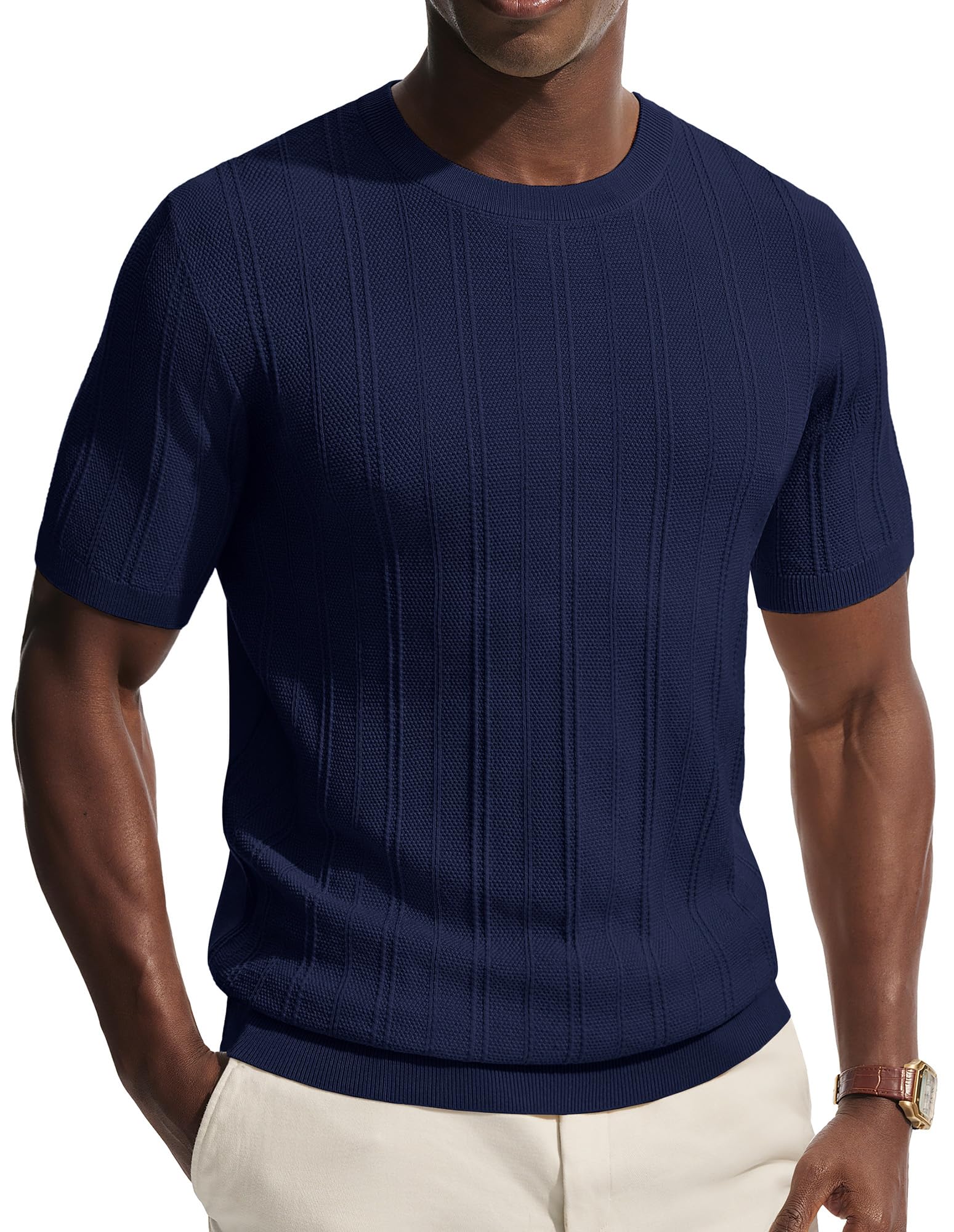 PJ PAUL JONES Mens T-Shirts Crew Neck T Shirts Short Sleeve Knit Shirt Casual Ribbed Top Basic Pullover Tees