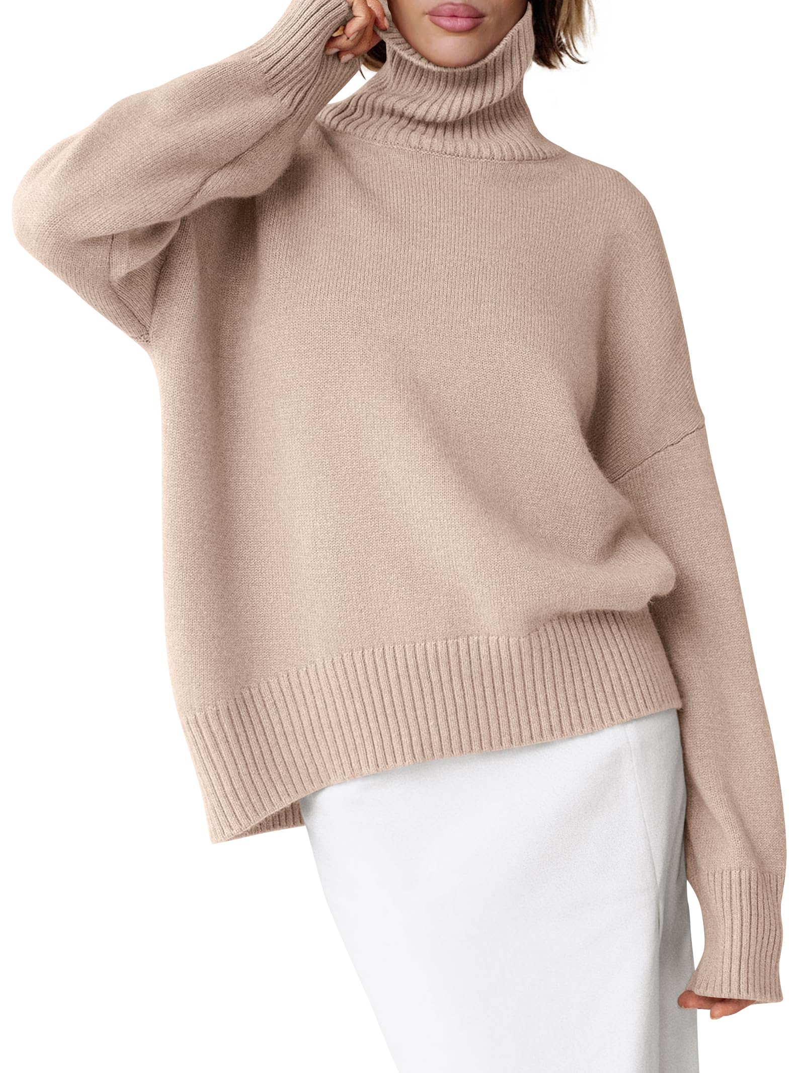 ANRABESS Womens Turtleneck Sweaters Oversized Chunky Long Sleeve Knit High Low Hem Pullover Top 2025 Fall Winter Fashion-95
