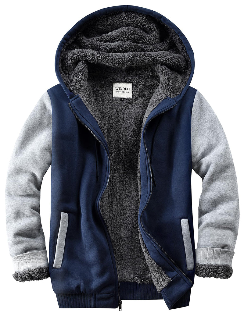 WINDFIT Men Sherpa Jacket Heavyweight Zip Hoodie Fleece Hooded
