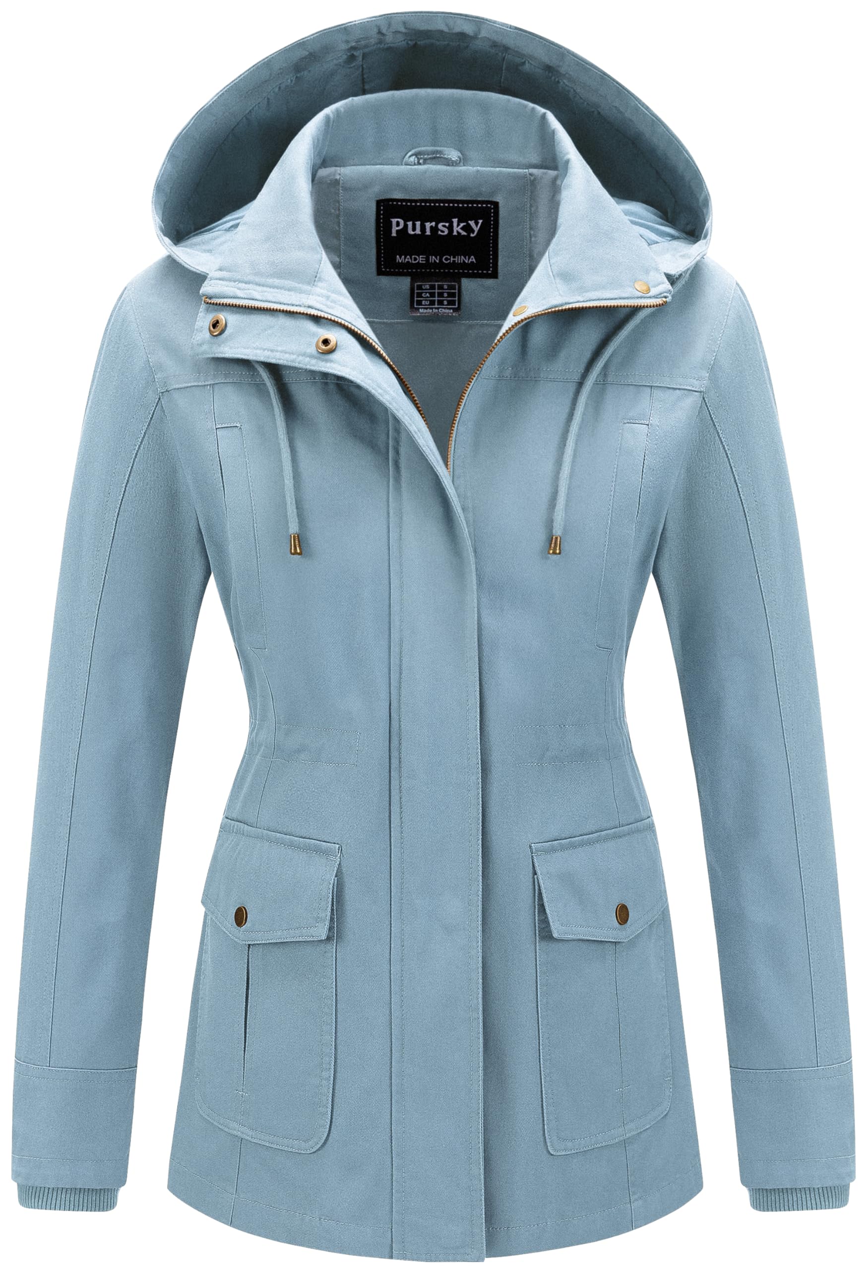 Pursky Women's Cotton Anorak Jacket Lightweight Casual Military Jackets Safari Utility Coats With Removable Hood-13