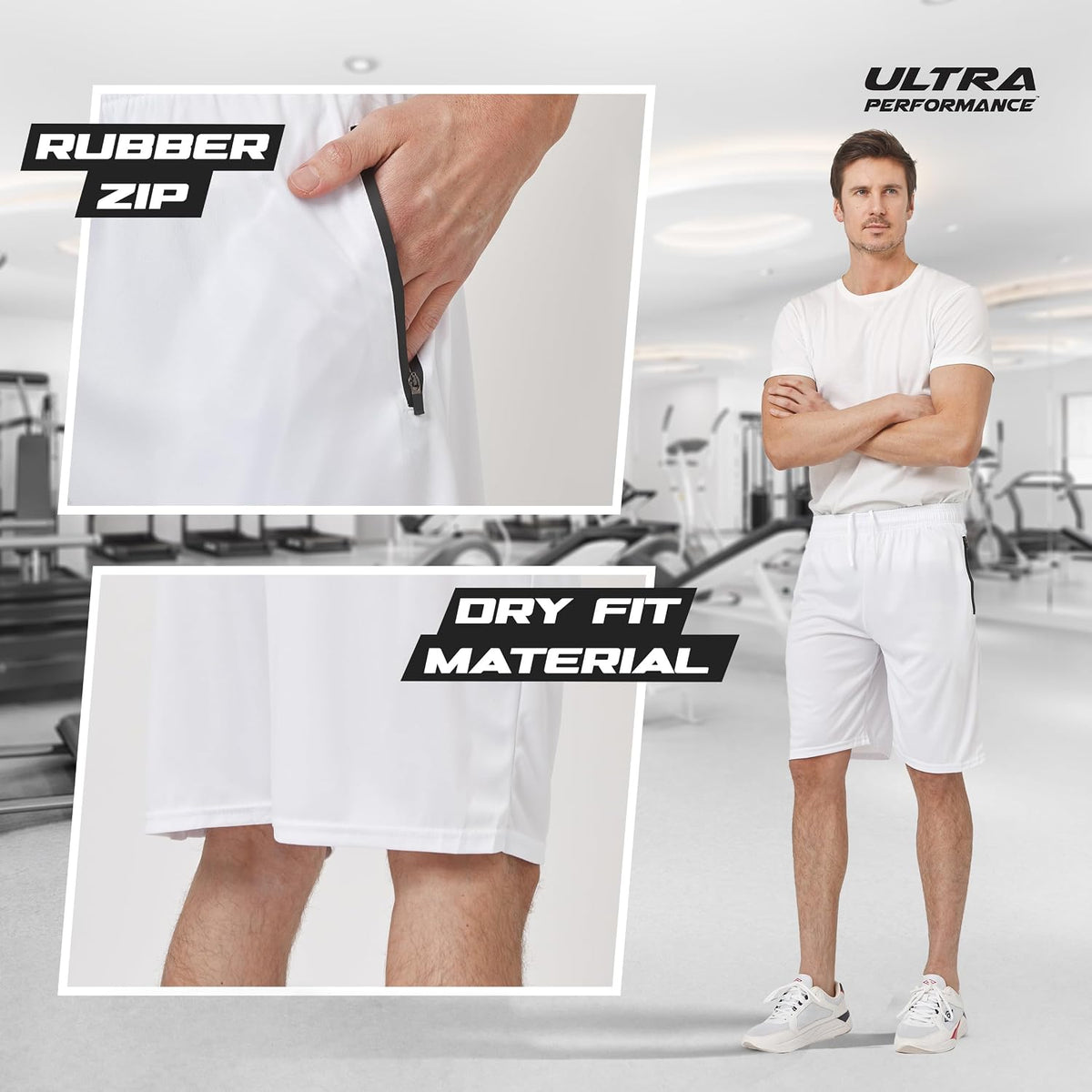 Ultra Performance Mens 5 Pack Athletic Running Shorts, Loose fit Basketball Gym Workout Shorts for Men with Zippered Pockets