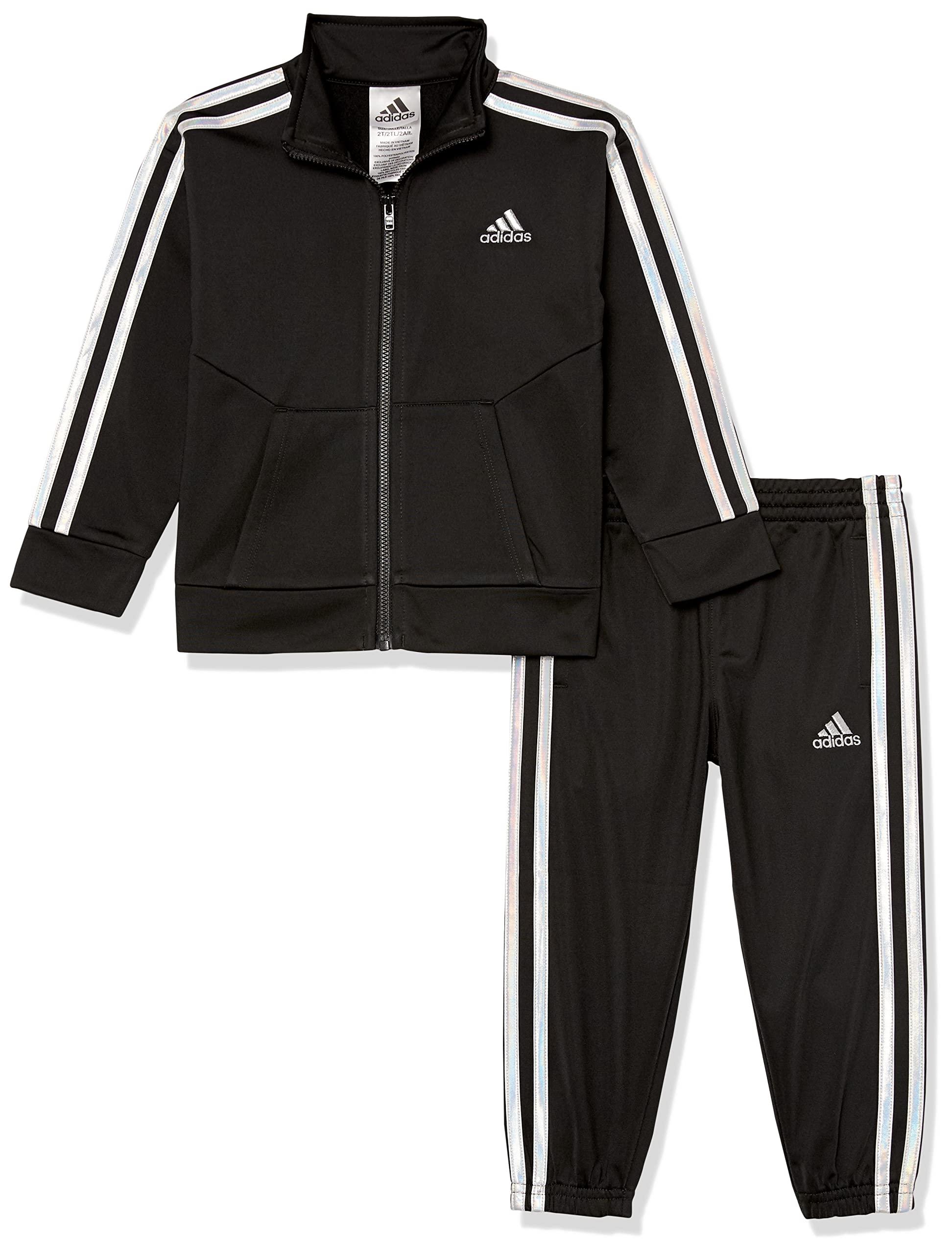 adidas Little Girl's Zip Front Classic Tricot Jacket and Joggers Set-24