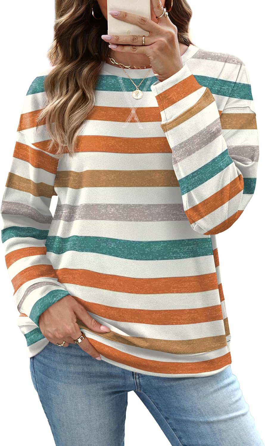 RUMIA Women's Crew Neck Sweatshirt Loose Pullover Long Sleeve Shirts Soft Tops for Women Fall Clothes 2025-34