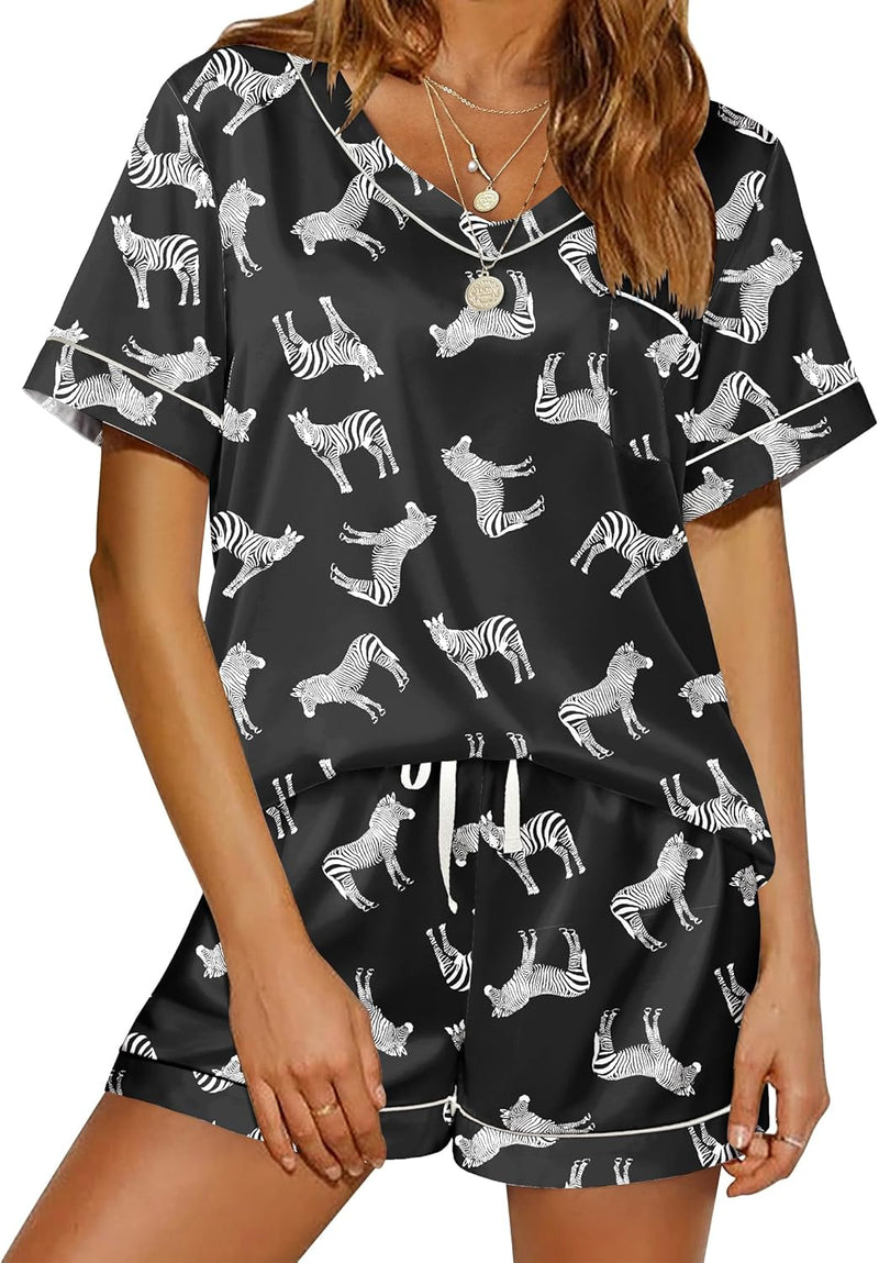 Ekouaer Silk Pajama for Women Short Sleeve Satin Pj Set Two Piece Soft Sleepwear Loungewear, S-XXL-67