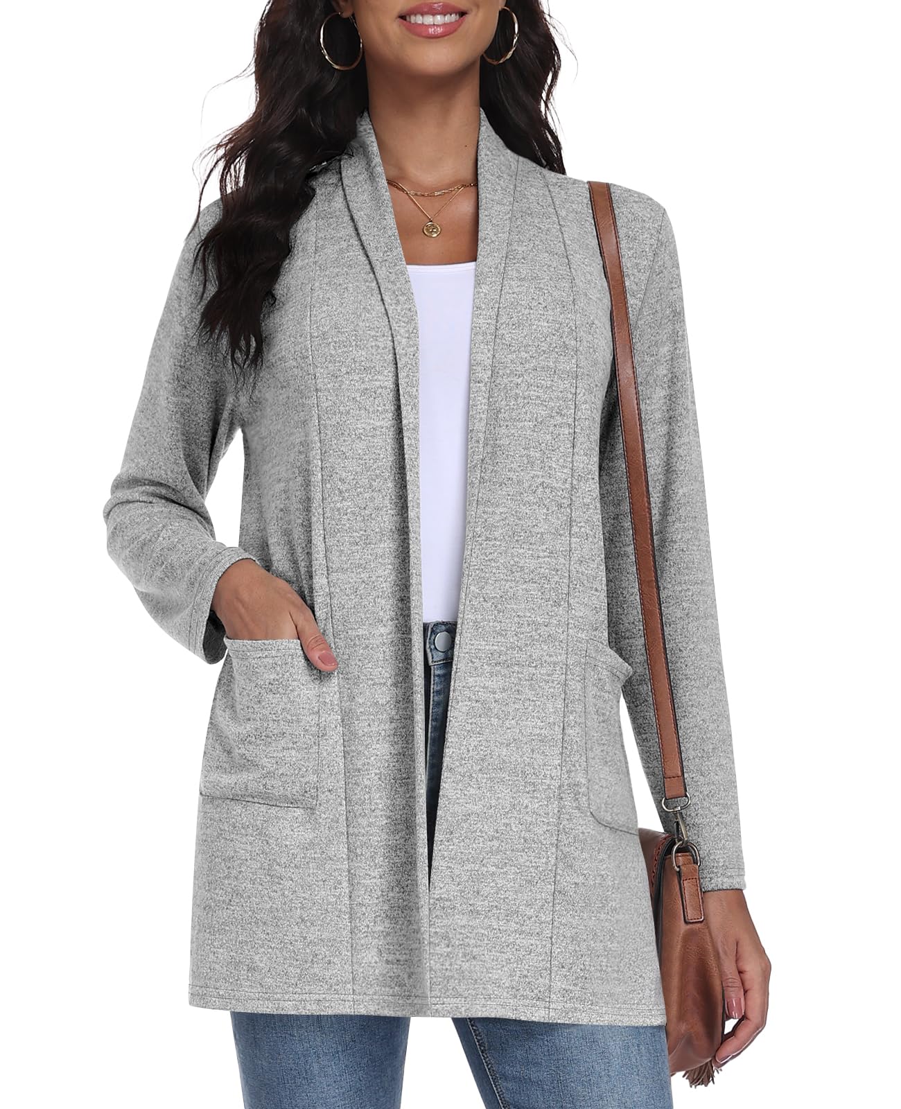 Womens Long Sleeve Lightweight Cardigan Open Front Casual Draped Cardigans with Pockets-40