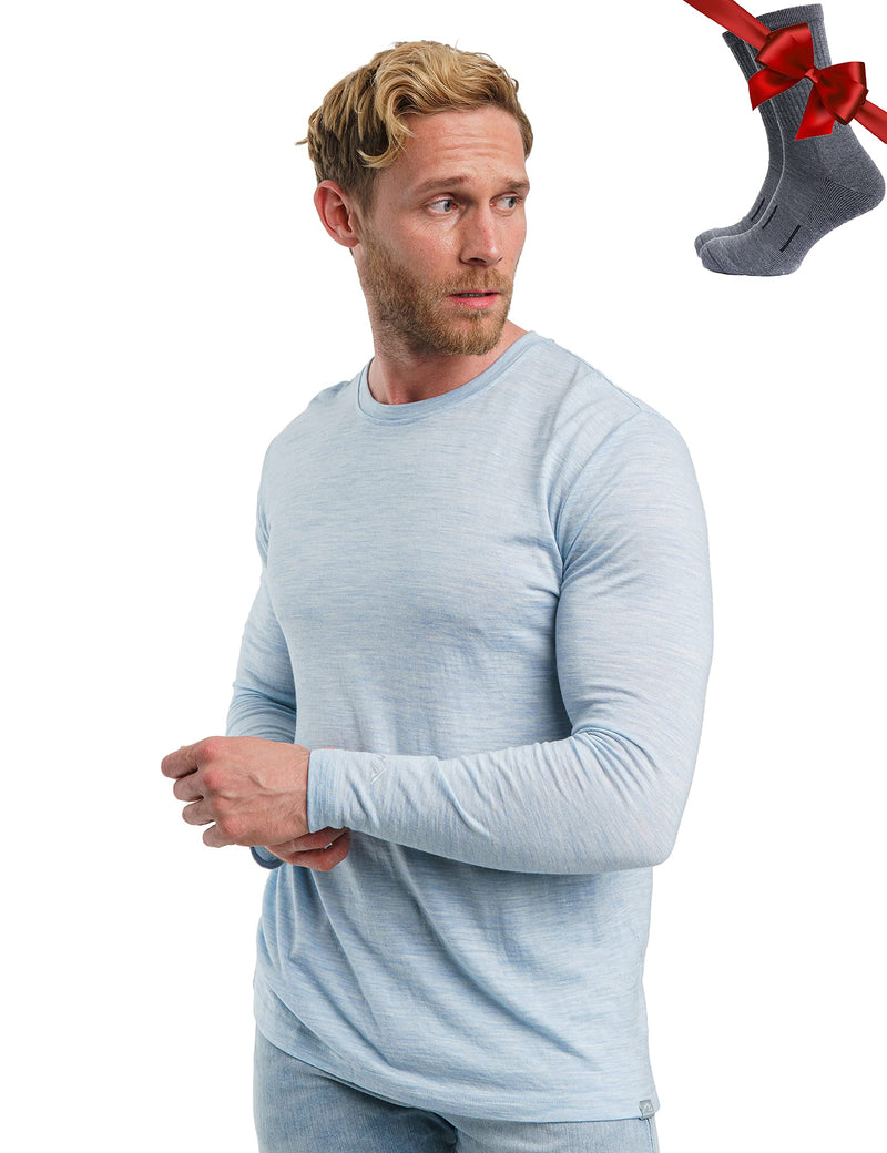 Merino.tech Merino Wool Base Layer - Mens 100% Merino Wool Long Sleeve Thermal Shirts Heavyweight, Midweight, Lite with Socks-41