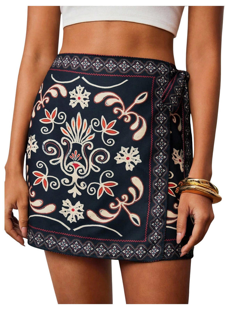 MAKEMECHIC Women's Summer Boho Wrap Mini Skirt Beach Vacation Short Skirts