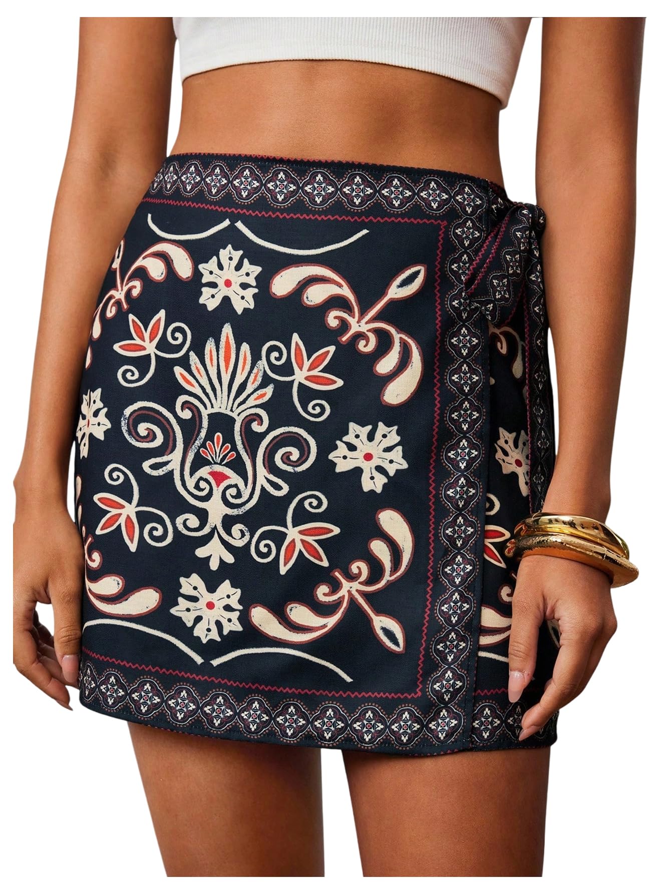 MAKEMECHIC Women's Summer Boho Wrap Mini Skirt Beach Vacation Short Skirts