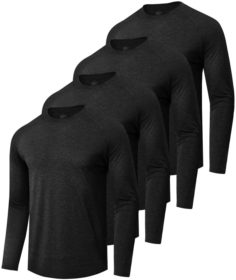 4 Pack Long Sleeve Shirts for Men - Quick Dry Moisture Wicking Sun Protection Tshirts for Fishing Workout Athletic Casual Gym