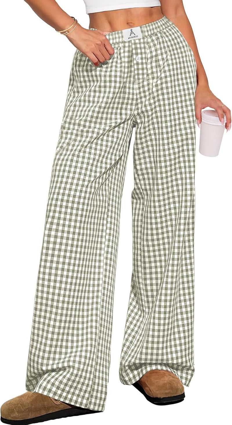 ANRABESS Womens Striped Gingham Pants 2026 Pajama Lounge Boxer Pants Cute Comfy PJ Bottoms with Pockets Y2K Plaid Outfits-62