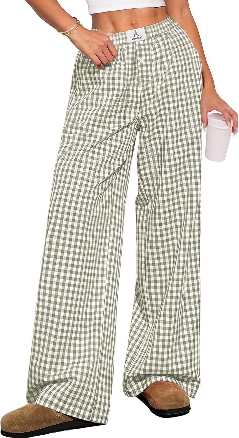 ANRABESS Womens Striped Gingham Pants 2026 Pajama Lounge Boxer Pants Cute Comfy PJ Bottoms with Pockets Y2K Plaid Outfits-53