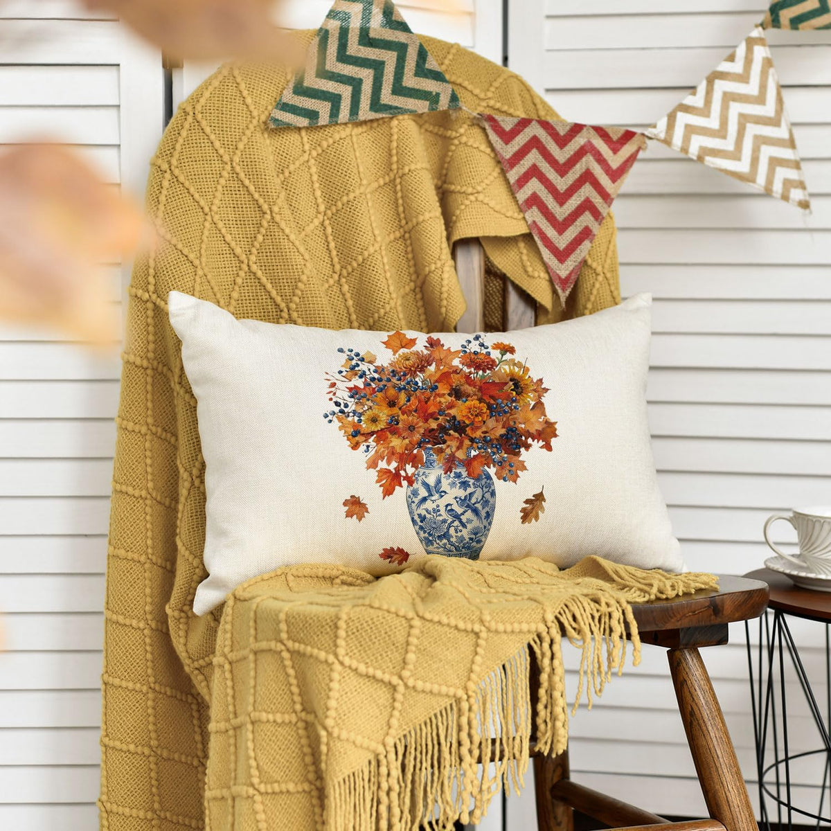 AVOIN colorlife Fall Flowers Bird Vase Throw Pillow Cover 12x20 Inch