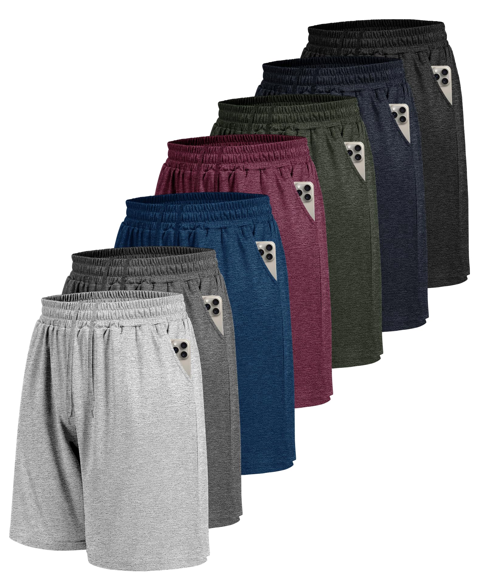 7 Pack Mens Athletic Shorts - Gym Basketball Running Workout Quick Dry Black Shorts with Pockets for Casual Performance