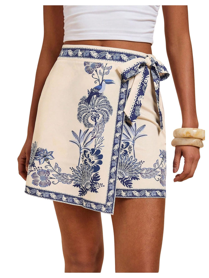 MAKEMECHIC Women's Summer Boho Wrap Mini Skirt Beach Vacation Short Skirts