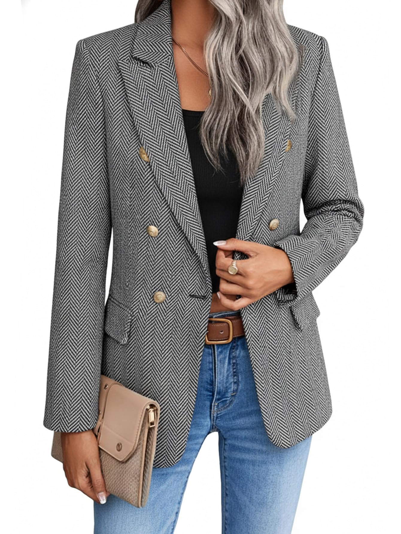 Mina Self 2026 Winter Women's Tweed Wool Blazer Jacket - Plaid Warm Fully Lined Fashion Business Casual Elegant Coat Pockets-1