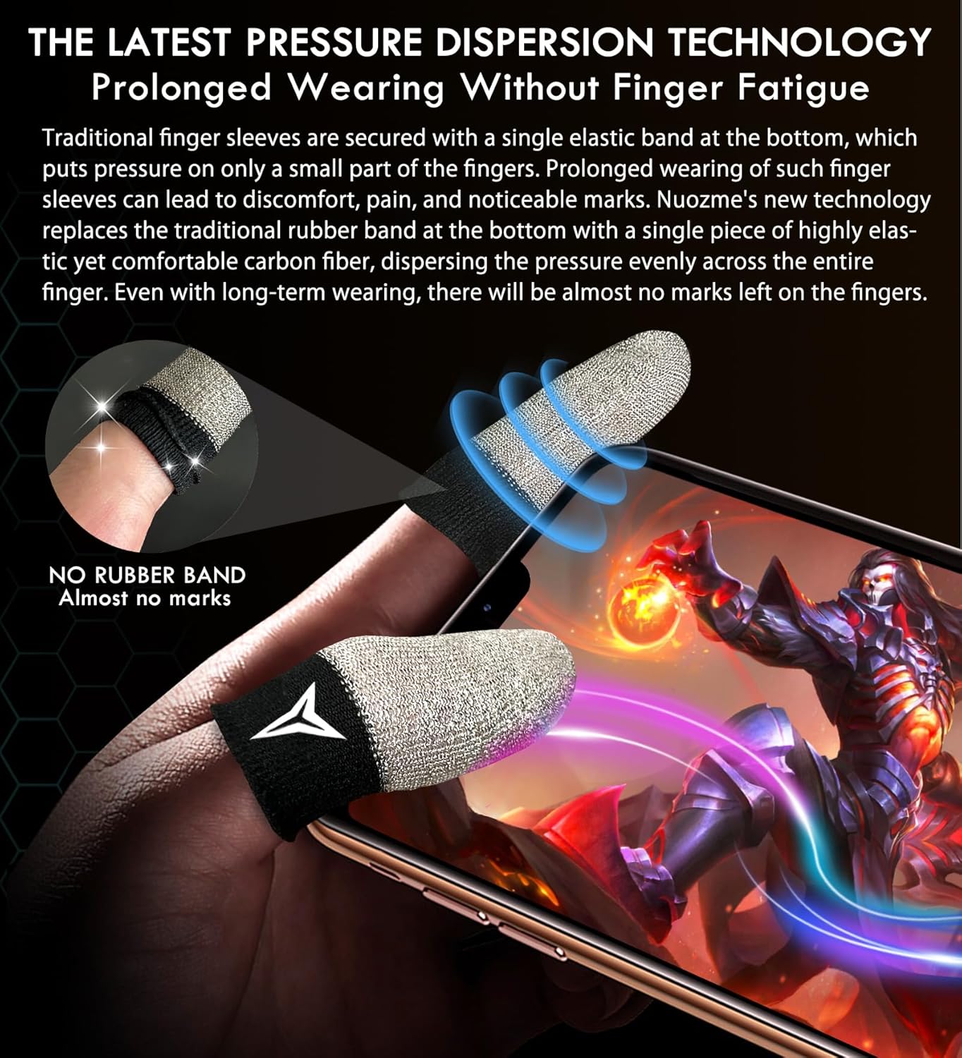 Improved Version-Visible Pure Silver Fiber&Carbon Fiber Professional Model Gaming Finger Sleeves,No Rubber Band,Maximum Touch Response,Comfortable fit, Anti-Sweat,Fit All Touchscreen Devices-6 Pack