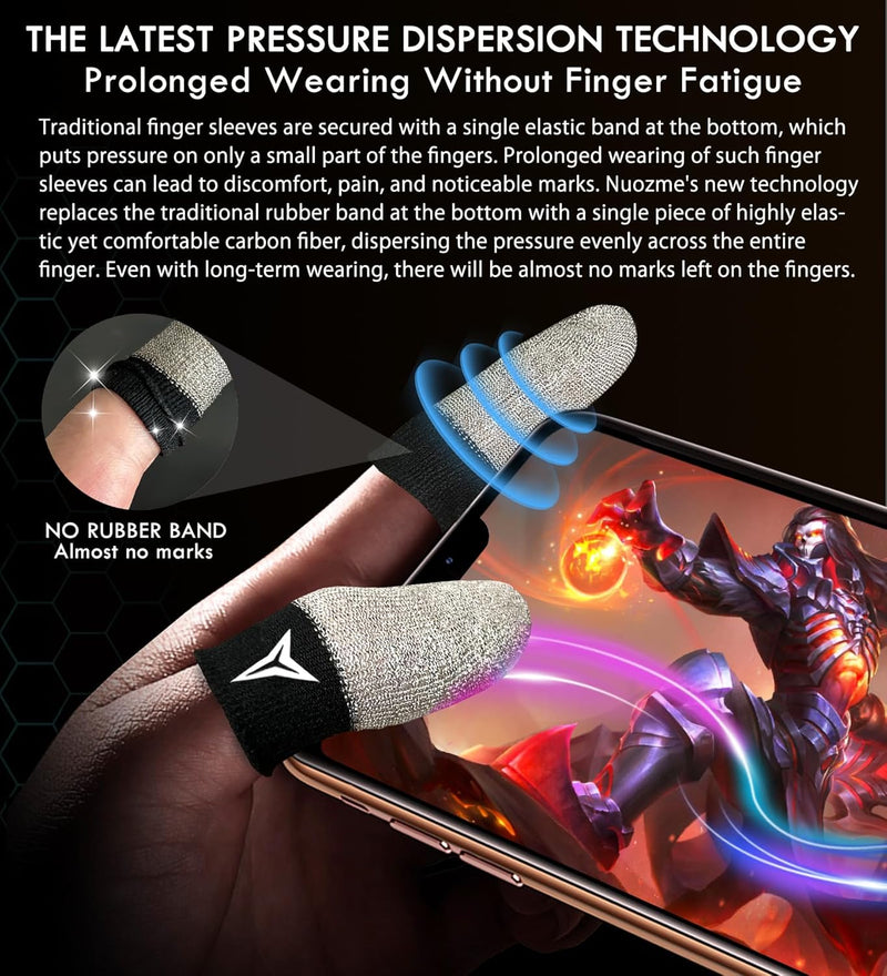 Improved Version-Visible Pure Silver Fiber&Carbon Fiber Professional Model Gaming Finger Sleeves,No Rubber Band,Maximum Touch Response,Comfortable fit, Anti-Sweat,Fit All Touchscreen Devices-6 Pack