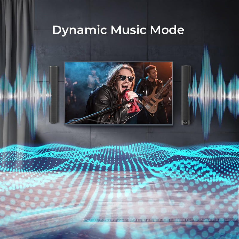 Sound Bar for Smart TV, Soundbar with Bluetooth/ARC/Opt/AUX Connect, Auto Volume Boost, 3 Equalizer Modes, 2 in 1 Detachable Soundbar for TV/PC/Gaming/Projectors