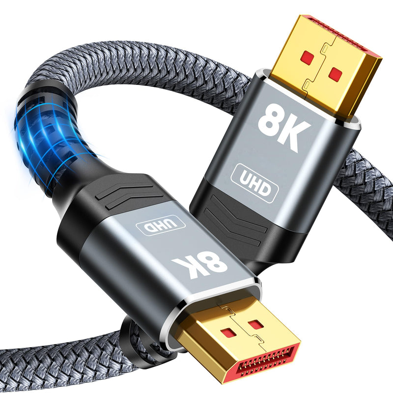 Capshi 8K DisplayPort Cable 1.4, VESA Certified 6.6FT DP Cord (8K@60Hz, 4K@144Hz, 2K@240Hz), 32.4Gbps Display Port Cable for Gaming Monitor, Graphic, PC, HDR/HDCP 2.2/FreeSync/G-Sync, Braided, Grey