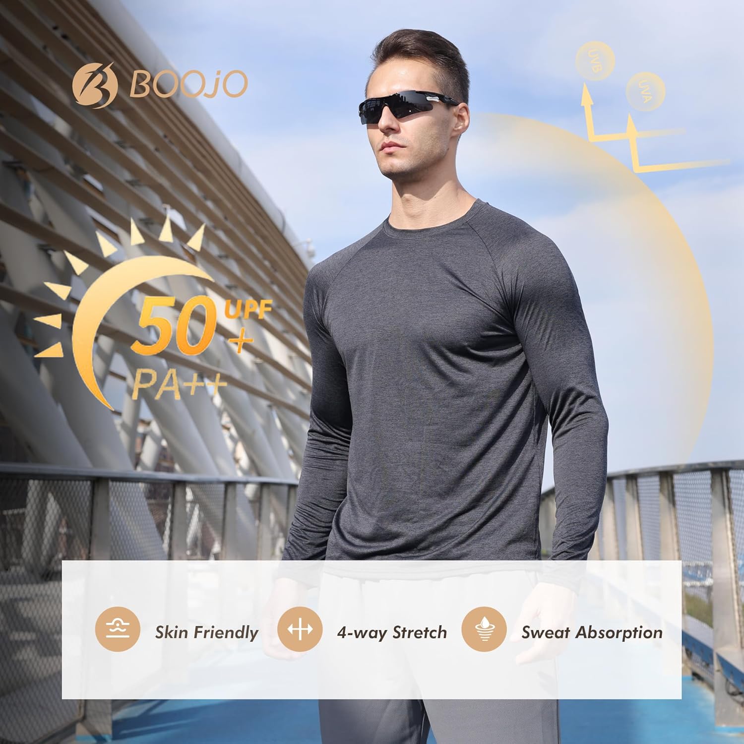 4 Pack Long Sleeve Shirts for Men - Quick Dry Moisture Wicking Sun Protection Tshirts for Fishing Workout Athletic Casual Gym