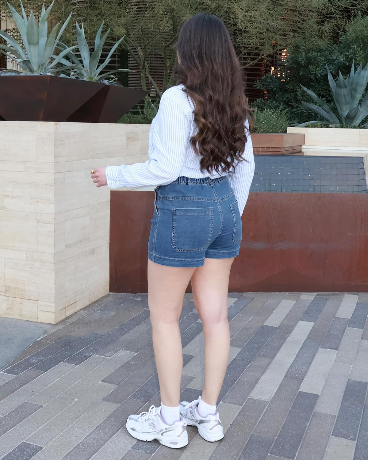 luvamia Jean Shorts for Women High Waisted Pull On Drawstring Elastic Waist Trendy Stretchy Denim Jorts Summer Shorts