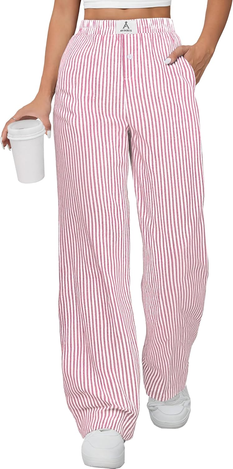 ANRABESS Womens Striped Gingham Pants 2026 Pajama Lounge Boxer Pants Cute Comfy PJ Bottoms with Pockets Y2K Plaid Outfits-45