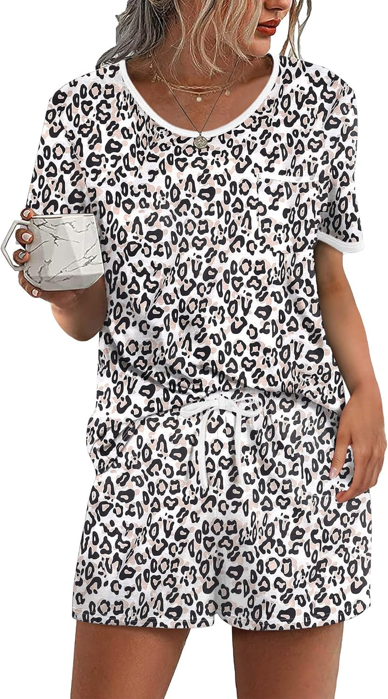 Ekouaer Pajama Set for Women 2 Piece Lounge Set Short Sleeve Tops and Shorts Soft Sleepwear, Chest Pocket-4