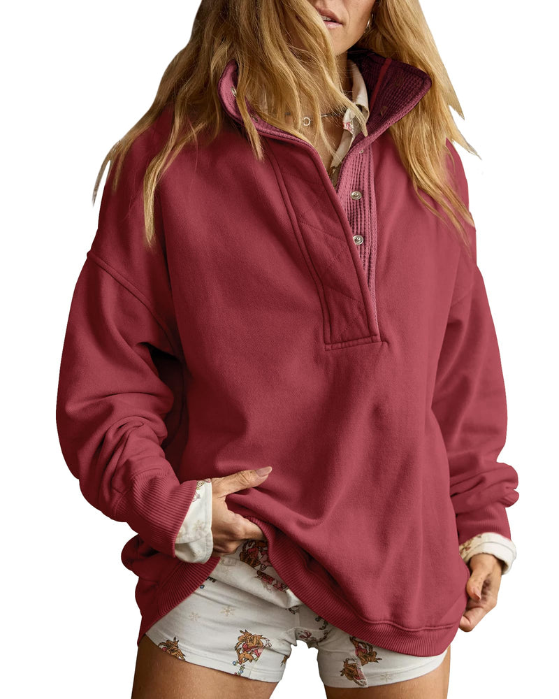 Gacaky Sweatshirt for Women Oversized Casual Long Sleeve Button Henley Neck Pullover Tops Fashion Outfits Clothes-33