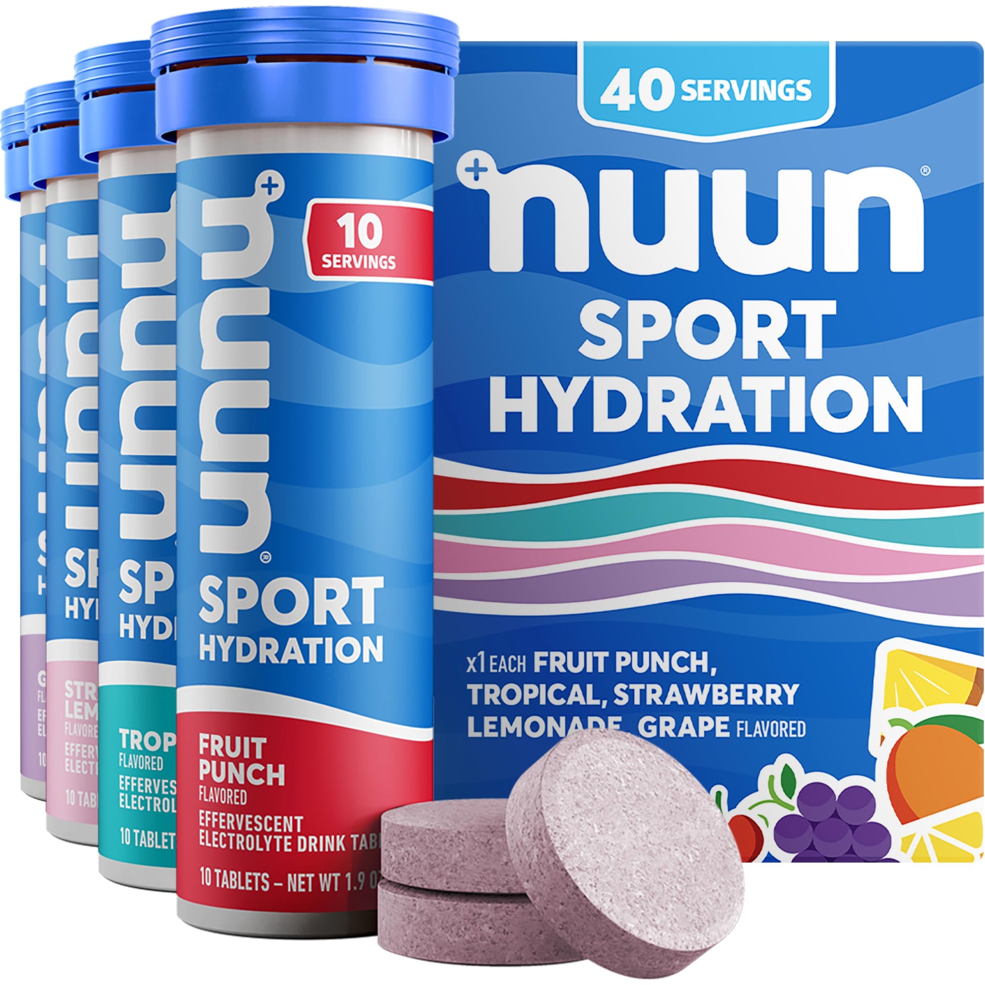 Nuun Sport Electrolyte Tablets with Magnesium, Calcium, Potassium, Chloride & Sodium, Gluten Free & Vegan, Tri-Berry, 4 Pack (40 Servings Total)