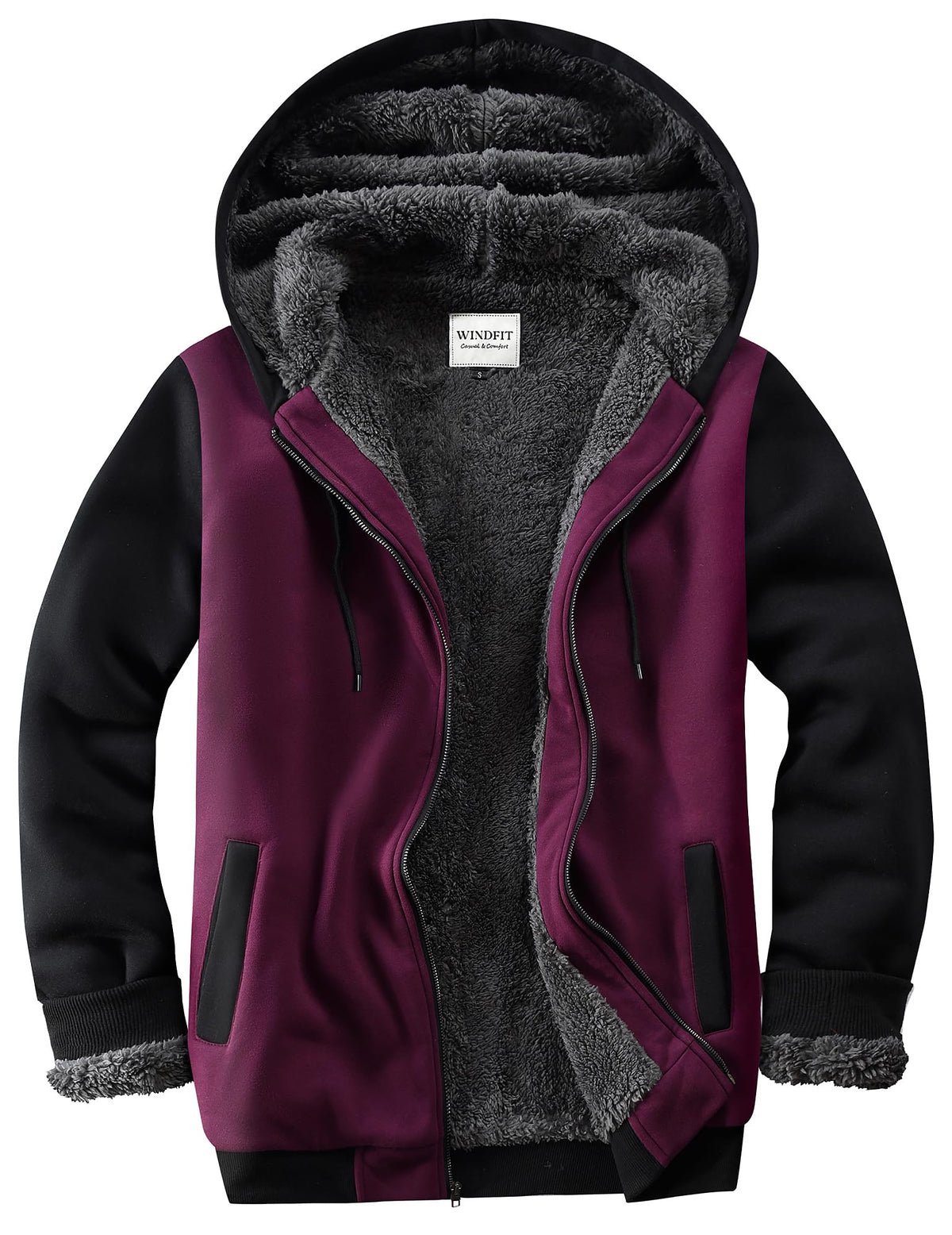 WINDFIT Men Sherpa Jacket Heavyweight Zip Hoodie Fleece Hooded