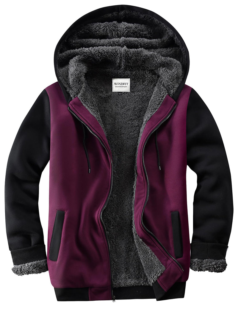 WINDFIT Men Sherpa Jacket Heavyweight Zip Hoodie Fleece Hooded