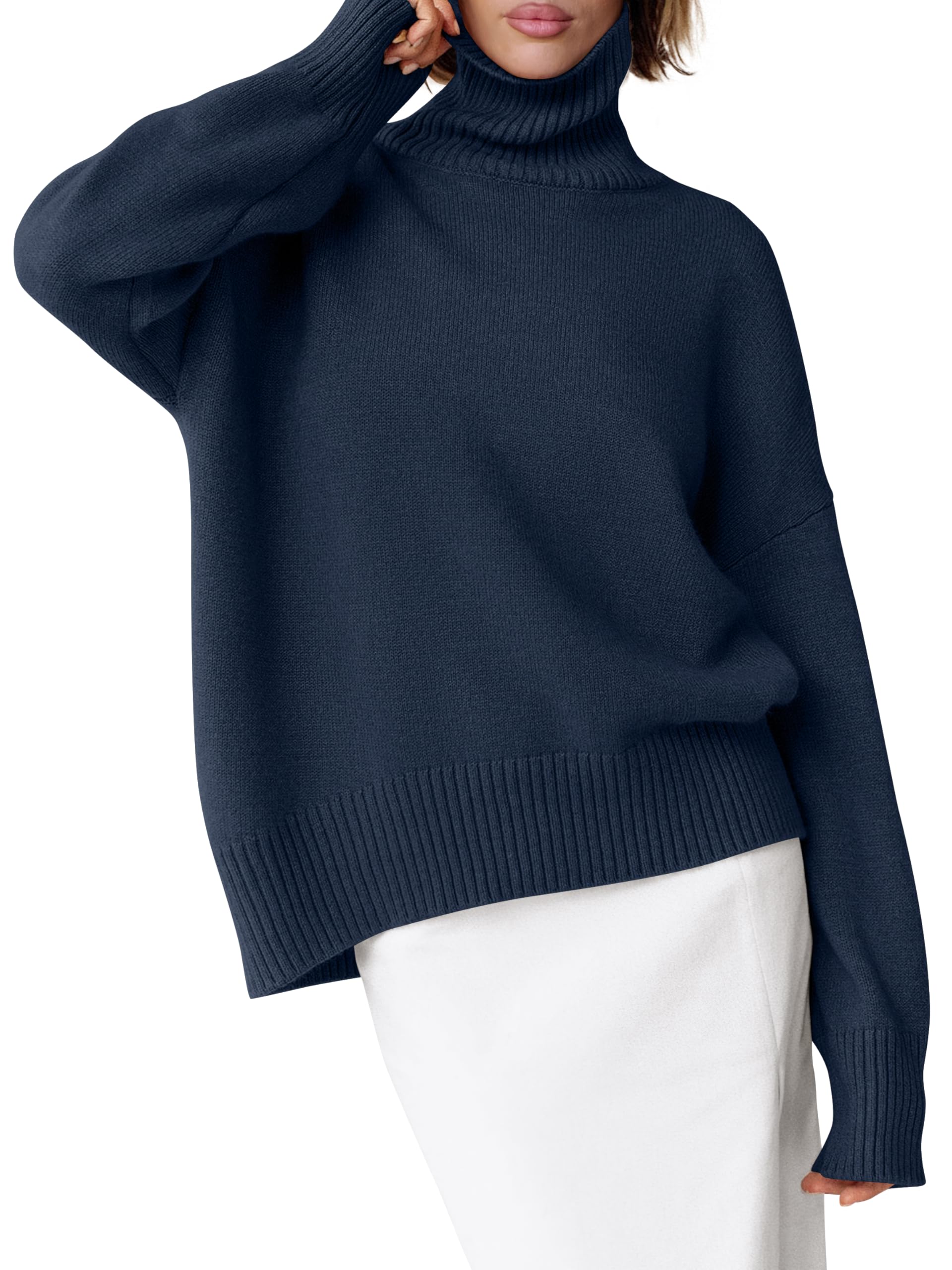 ANRABESS Womens Turtleneck Sweaters Oversized Chunky Long Sleeve Knit High Low Hem Pullover Top 2025 Fall Winter Fashion-4