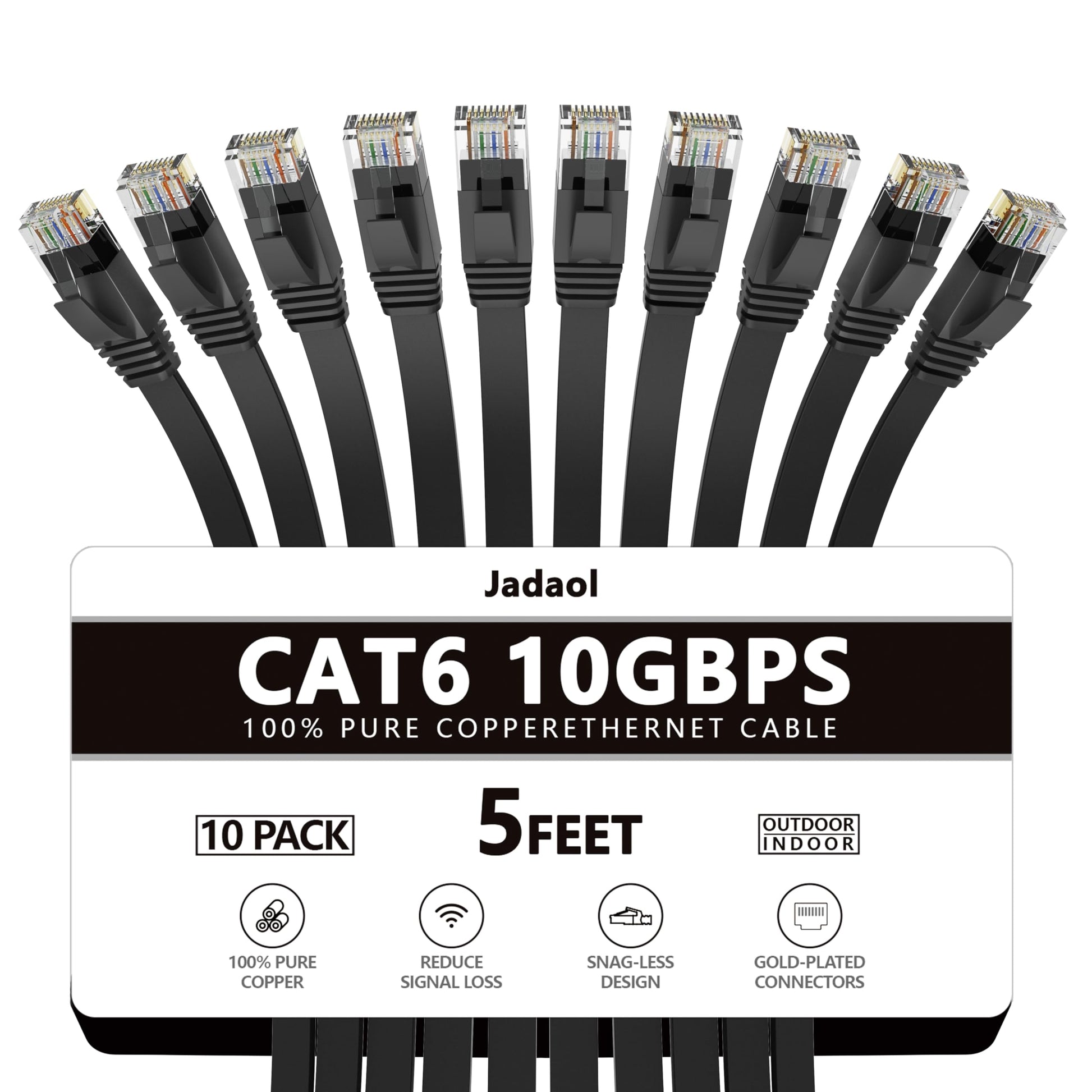 Jadaol Cat 6 Ethernet Cable 50 ft, 10Gbps Support Cat8 Cat7 Network, Flat RJ45 LAN Patch Cable, High-Speed Wired Internet Cable for Router, Modem, Switch, Gaming Consoles, PC, Streaming Devices, White