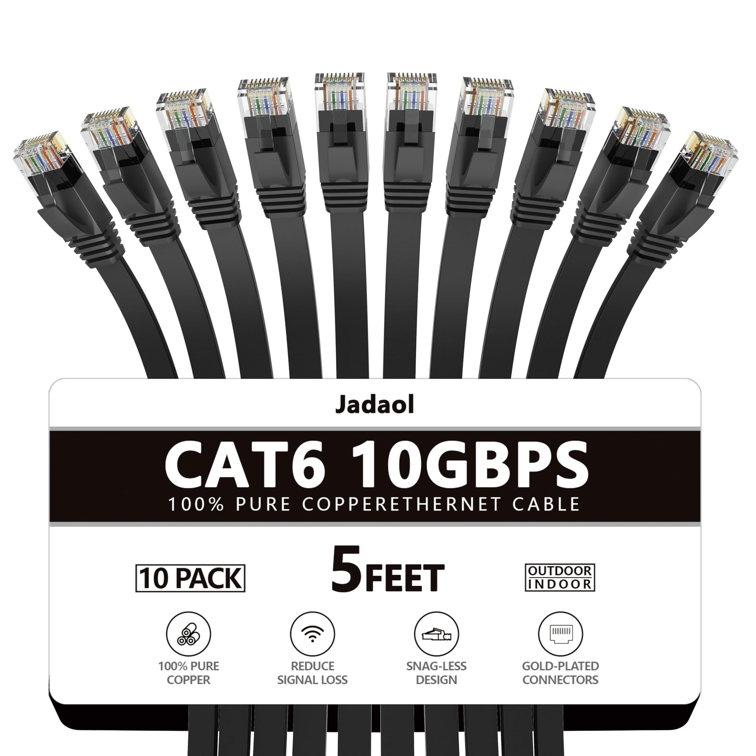 Jadaol Cat 6 Ethernet Cable 50 ft, 10Gbps Support Cat8 Cat7 Network, Flat RJ45 LAN Patch Cable, High-Speed Wired Internet Cable for Router, Modem, Switch, Gaming Consoles, PC, Streaming Devices, White