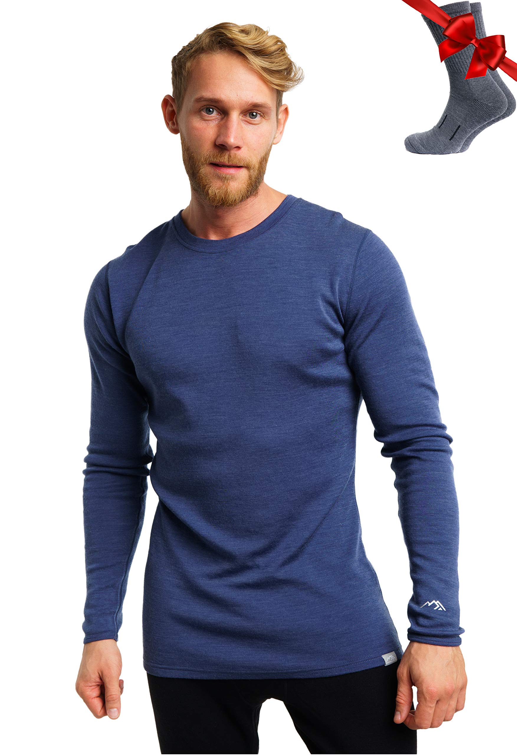 Merino.tech Merino Wool Base Layer - Mens 100% Merino Wool Long Sleeve Thermal Shirts Heavyweight, Midweight, Lite with Socks-64