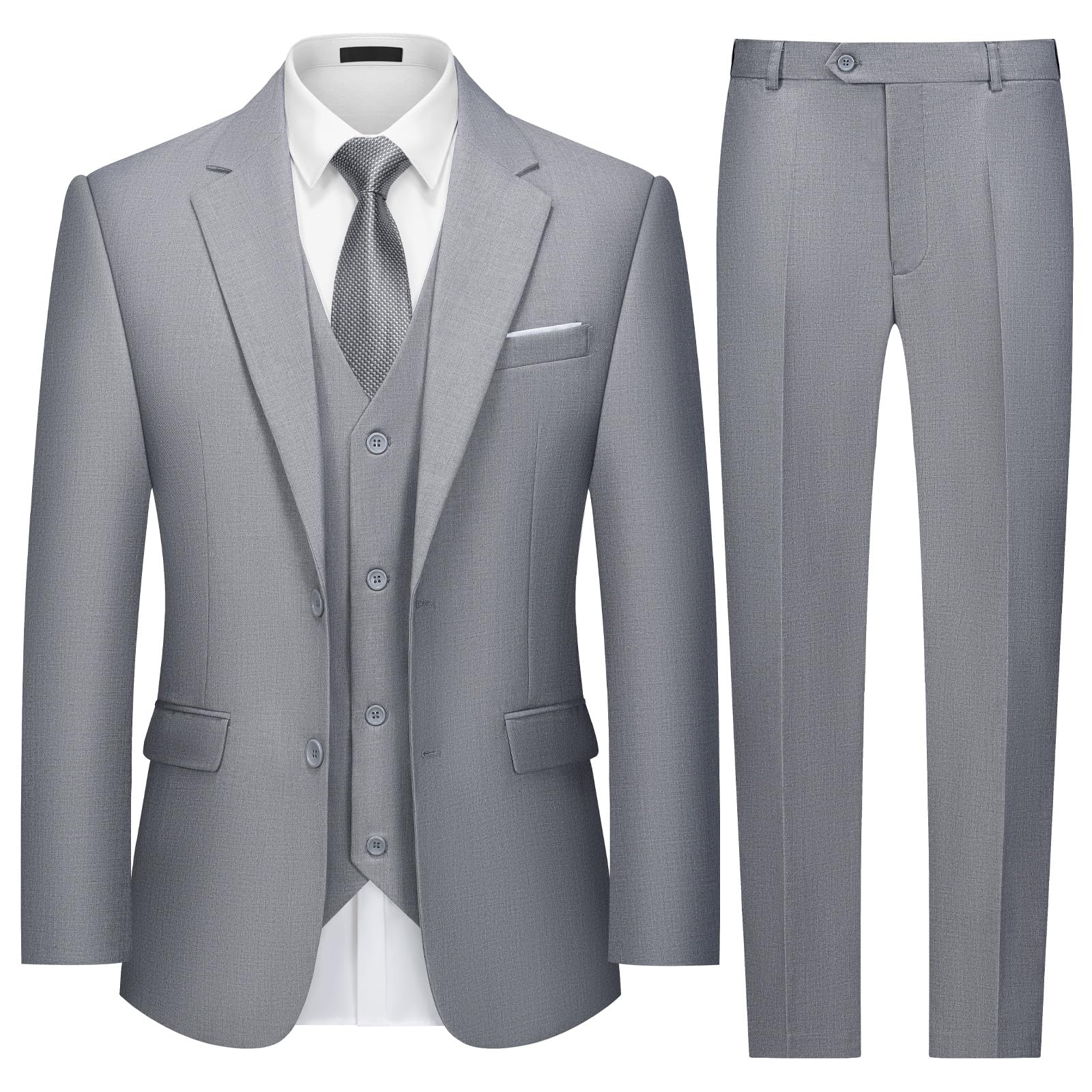 MAGE MALE Mens Two Button 3-Piece Suits Slim Fit Tuxedo Set with Blazer Jacket Vest & Pants for Wedding Prom Business-6