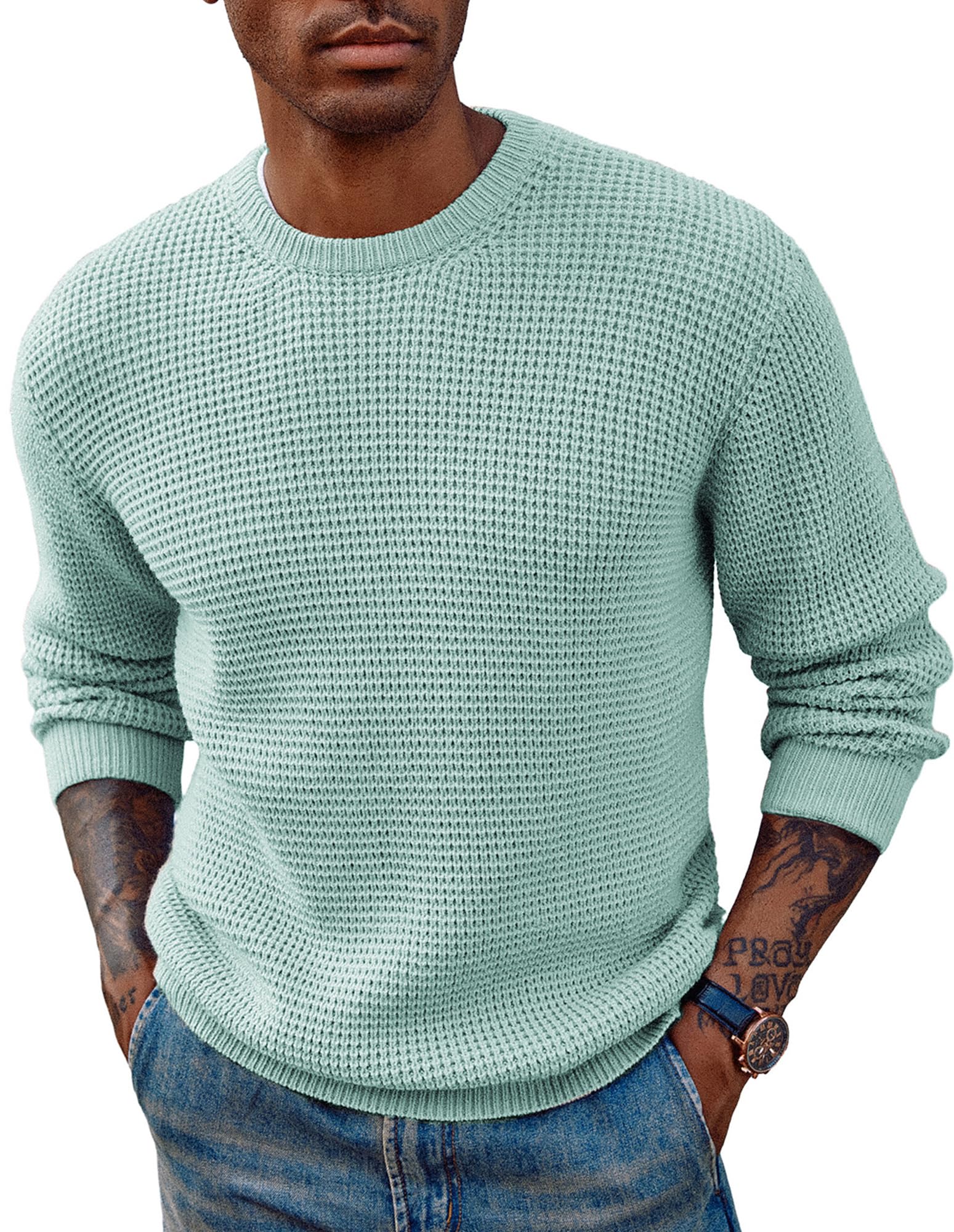 PJ PAUL JONES Mens Pullover Sweater Waffle Textured Long Sleeve Knitted Sweaters-84