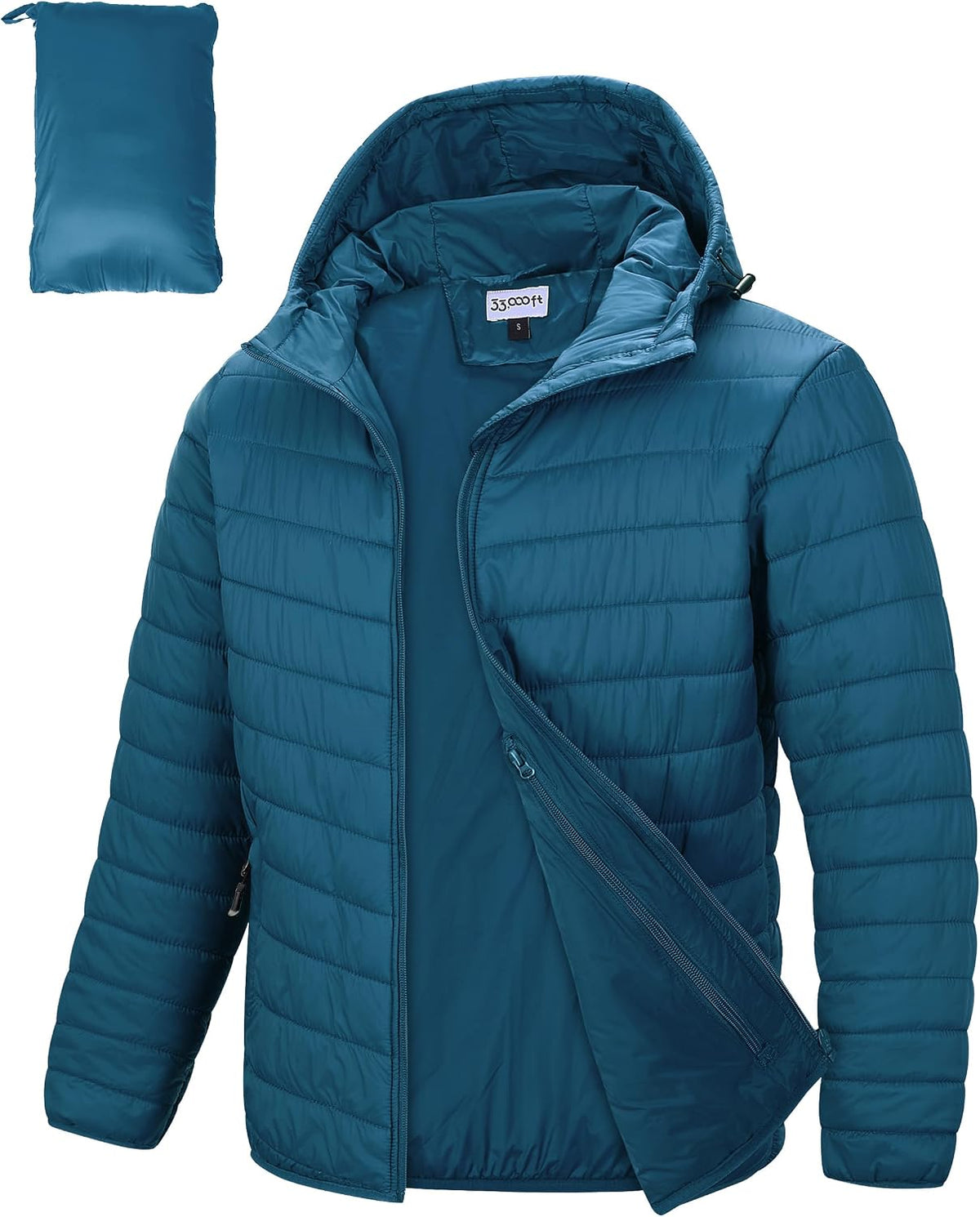 33,000ft Men's Packable Hooded Puffer Jacket Lightweight Warm Winter Coat
