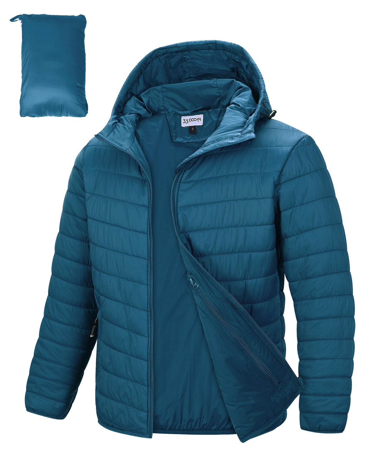 33,000ft Men's Packable Hooded Puffer Jacket Lightweight Warm Winter Coat