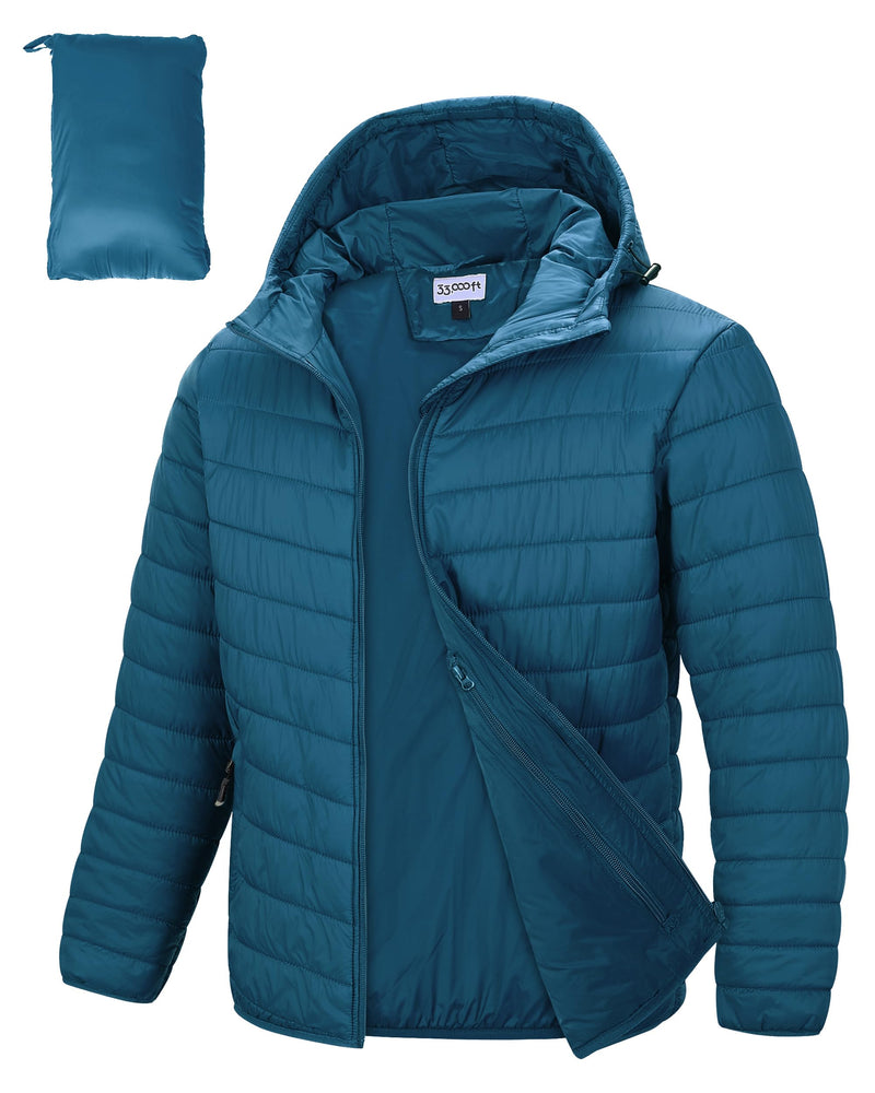 33,000ft Men's Packable Hooded Puffer Jacket Lightweight Warm Winter Coat