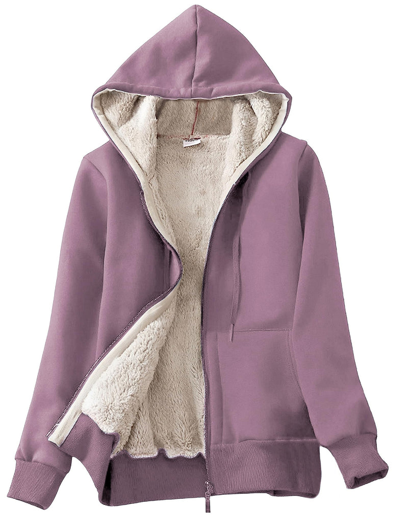 Yeokou Women's Casual Full Zip Up Sherpa Lined Hoodie Sweatshirt Jacket Coat-21