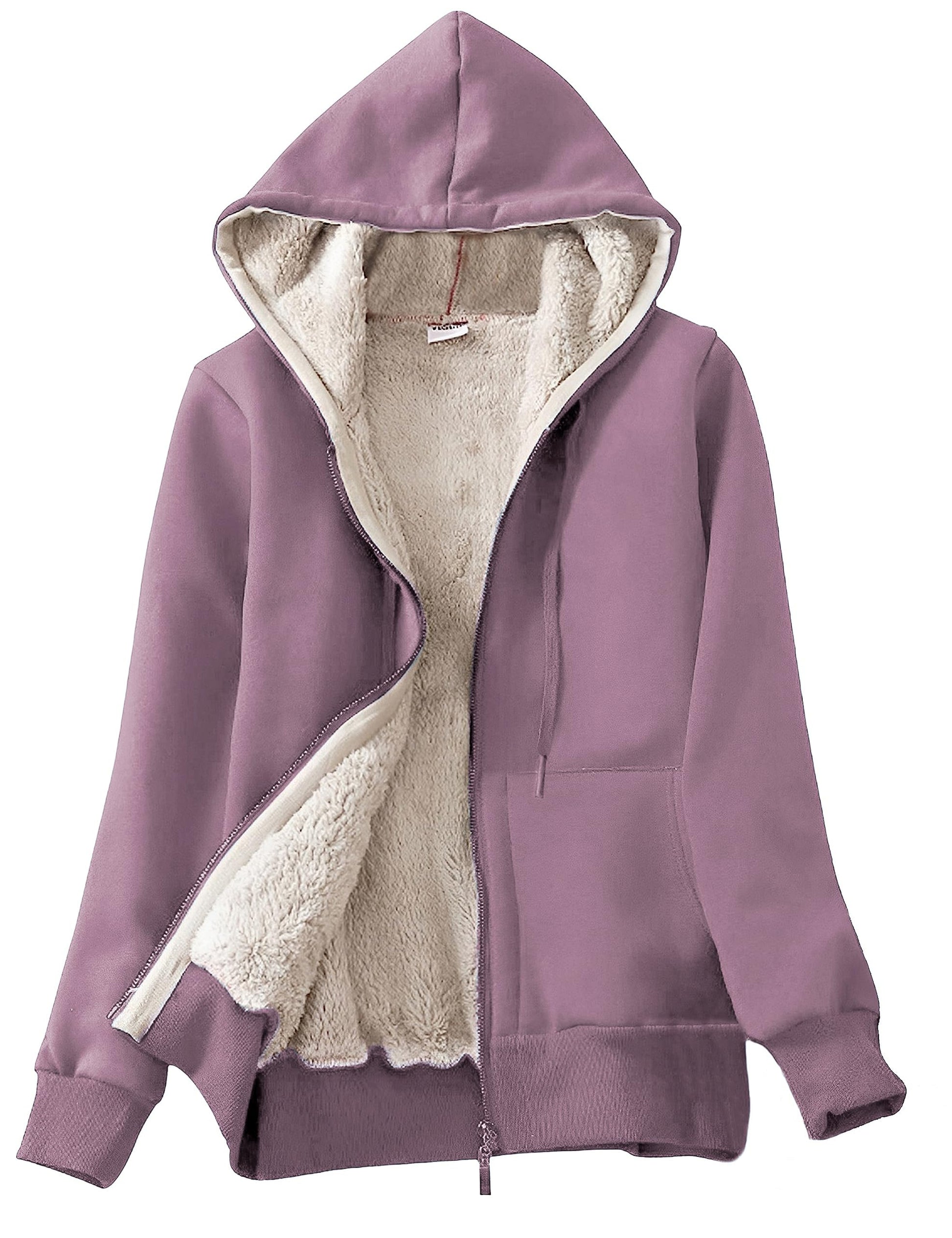 Yeokou Women's Casual Full Zip Up Sherpa Lined Hoodie Sweatshirt Jacket Coat-65