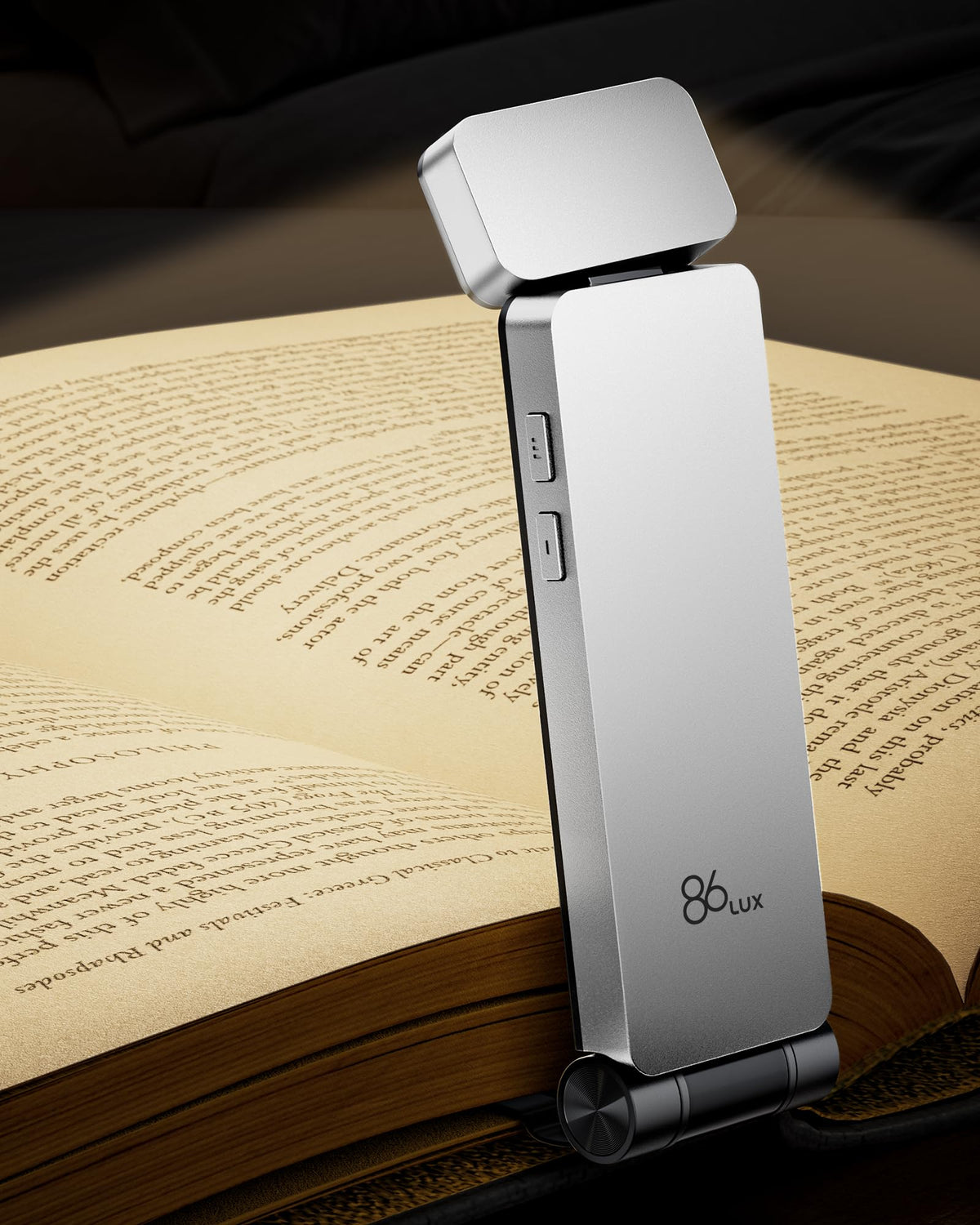 86lux Book Light, Rechargeable Clip-On LED Reading Light for Bed | 3 Color Temperatures with Stepless Dimming, Ultralight Bookmark Design for Book Lovers, Grey