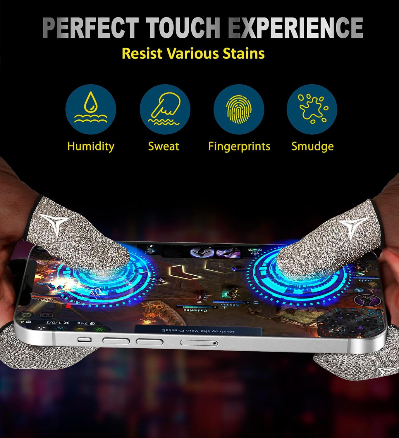 2025 Upgrade: Longer Size for 5 Fingers, Professional Pure Silver Fiber Finger Sleeves for Mobile Gaming–No More Slipping, Maximum Touch Sensitivity, Anti-Sweat,6 Pack (M)