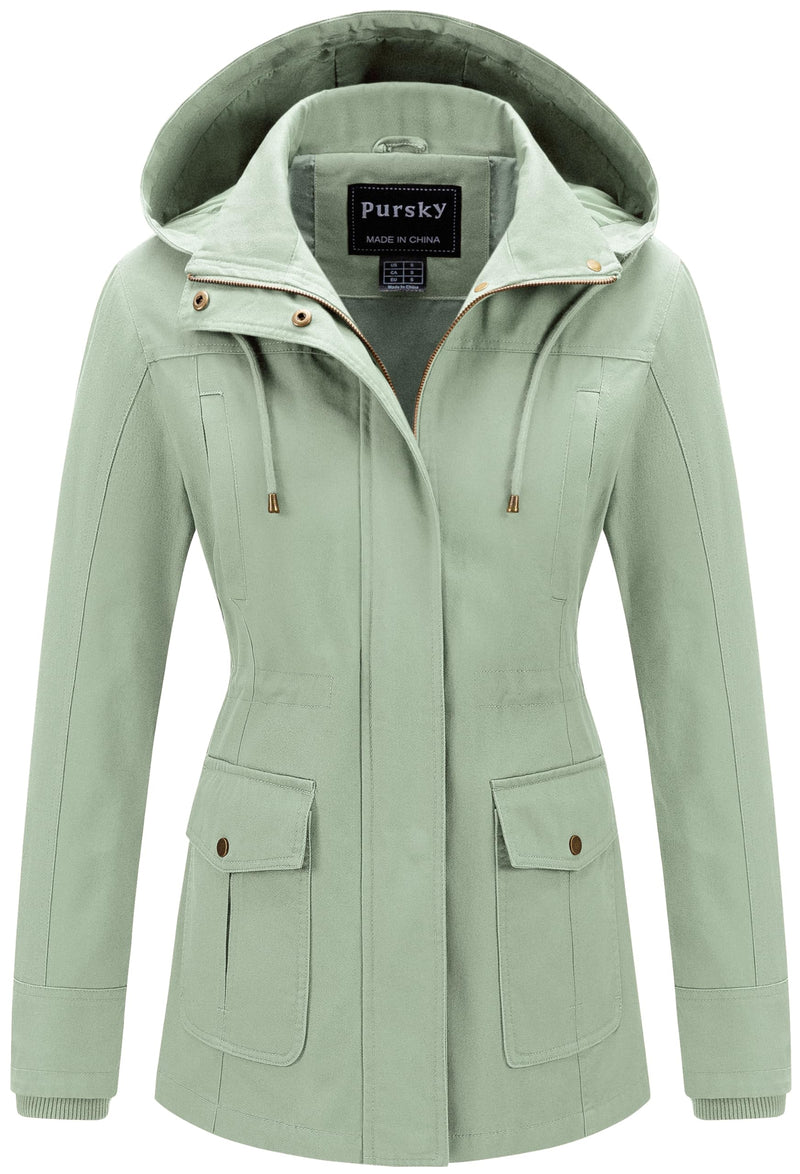Pursky Women's Cotton Anorak Jacket Lightweight Casual Military Jackets Safari Utility Coats With Removable Hood-41